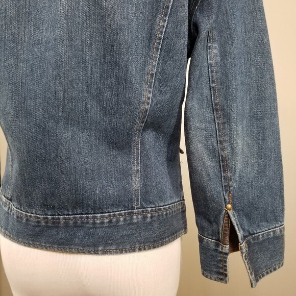 VTG Tommy Hilfiger S Denim Jacket Embellished Hardware Contrast Trim Distressed - Picture 8 of 11